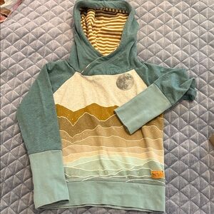Kids Mountain Wave Hooded Long-Sleeve Top in Teal and Mustard